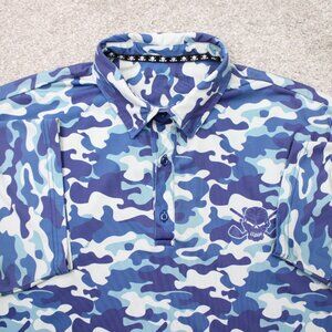 Tattoo Golf Polo Shirt Men XL Blue/Gray Camo Polyester Stretch S/S Pullover‎